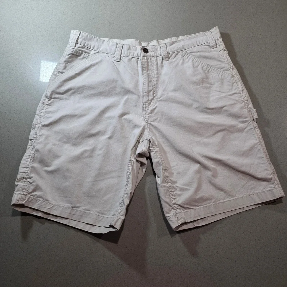 Faded Glory Mens Tan Khaki Utility Cargo Shorts Size 38‎ Cotton Workwear 0749